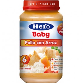 HERO BABY potito de pollo con arroz tarro 250 grs